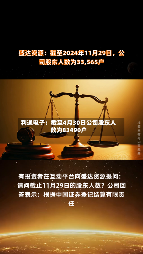 利通电子：截至4月30日公司股东人数为83490户